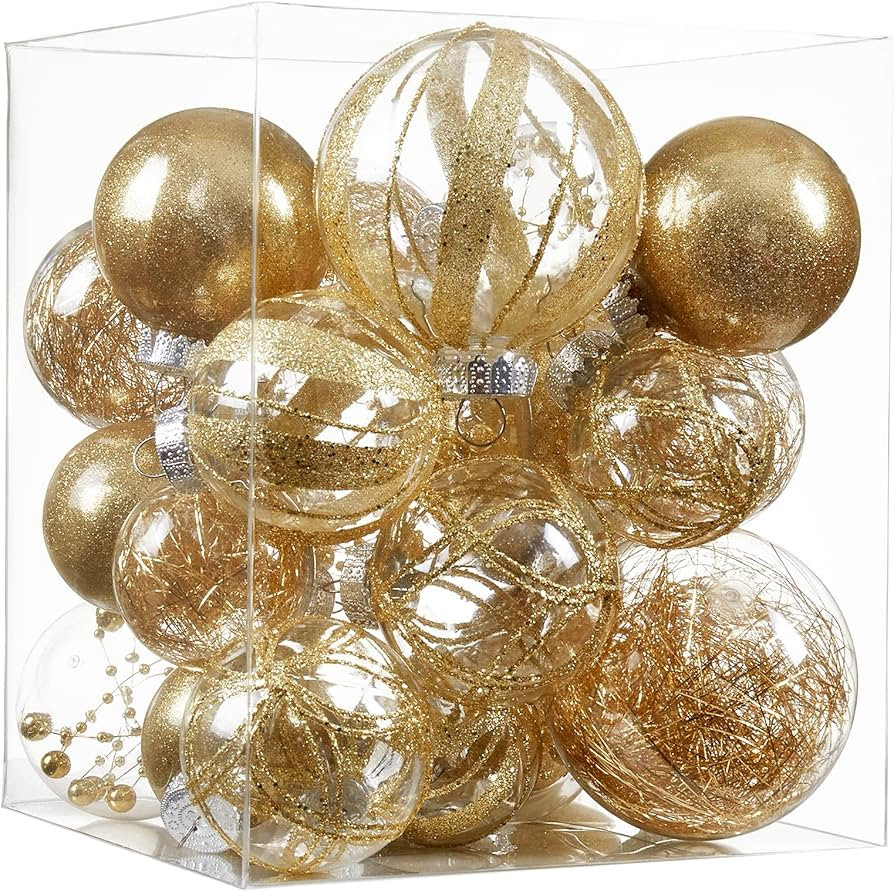 Clear Christmas Ball Ornaments,24ct Shatterproof Plastic Decorative Christmas Ornaments Hanging X... | Amazon (US)