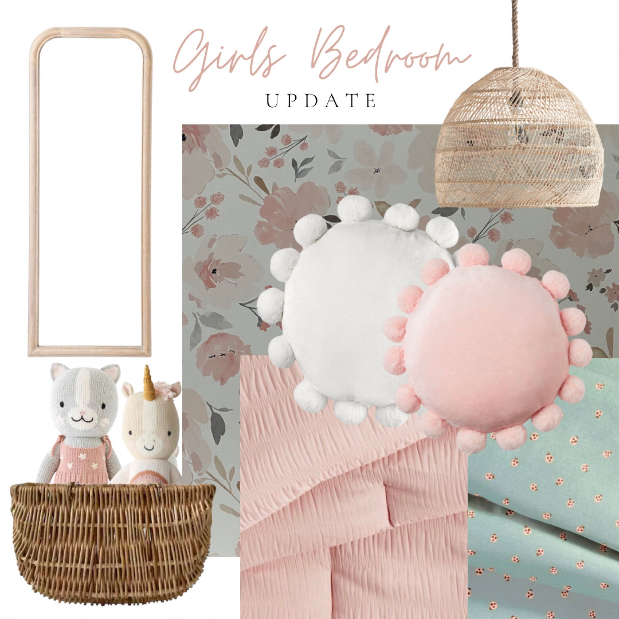 The girls room is getting an update! #girlyroom #targetgirlsroom #basketlight #potterybarn #floralwallpaper #girlroom #bunkbedinspo #kidsroom #pinkroom #wallbaskets #girlbedding

#LTKhome #LTKfamily