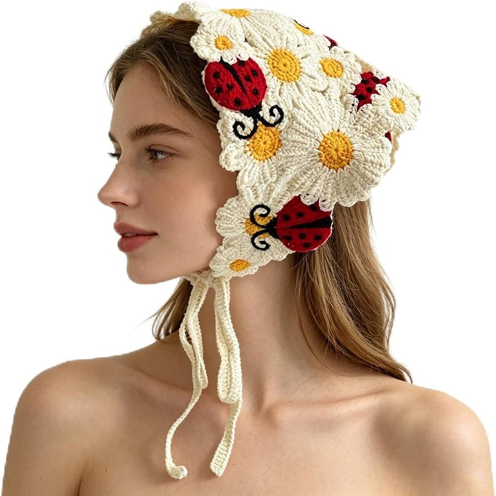 Crochet Bandana Head Kerchief Knitted Hair Scarves Cute Hair Scarf Hair Kerchief Headwrap Knitted... | Amazon (US)
