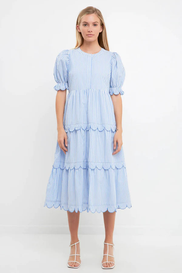 RAIN STRIPE MIDI DRESS IN BLUE | Indigeaux Denim Bar & Boutique