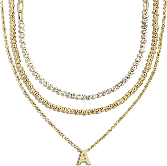 BaubleBar Kenna Pre-Layered Initial Necklace, Gold-Plated, Fashion Jewelry, Gifts for Women, Beau... | Amazon (US)