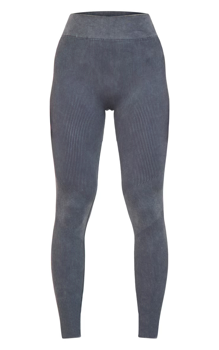 Charcoal Acid Wash Rib Seamless High Waist Gym Leggings | PrettyLittleThing US