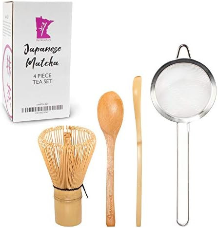 BambooMN Japanese Tea Set, Matcha Whisk (Chasen), Tea Strainer, Traditional Scoop (Chashaku), Teaspo | Amazon (US)