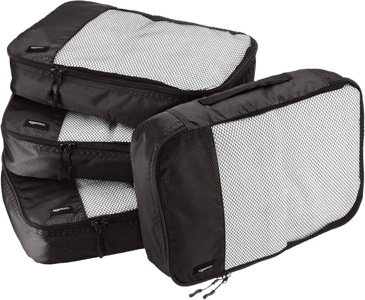 Amazon Basics 4 Piece Packing Travel Organizer Cubes Set - Medium, Grey | Amazon (US)