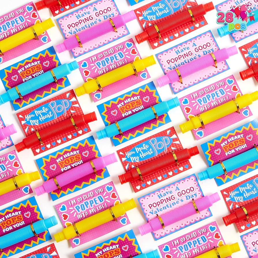 Amazon.com: JOYIN 28 Packs Valentines Cards with Pop Tubes for Kids, Pop Tubes with Valentines Da... | Amazon (US)