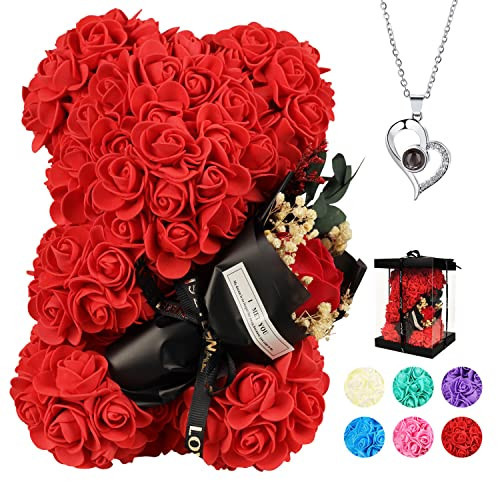 Valentines Day Gifts for Her Rose Bear for Women, Artificial Rose Teddy Bear Birthday Bouquet, Mother's Day Rose Gift, Perfect for Wife, Mom, Grandma (Rose Red) | Amazon (US)