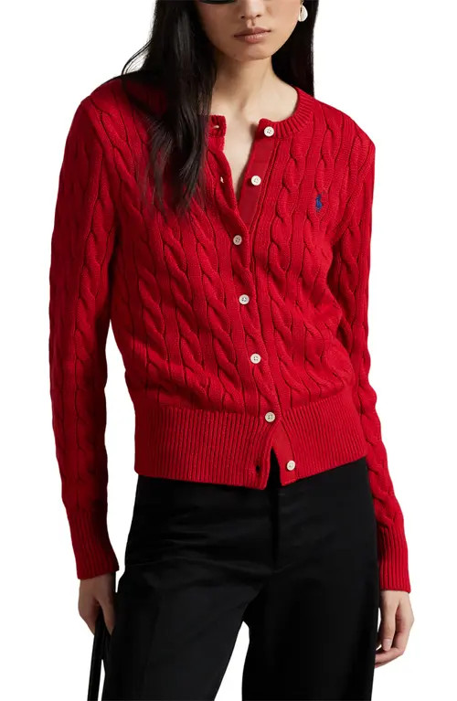 Polo Ralph Lauren Cable Knit Cotton Cardigan in Red at Nordstrom, Size Small | Nordstrom