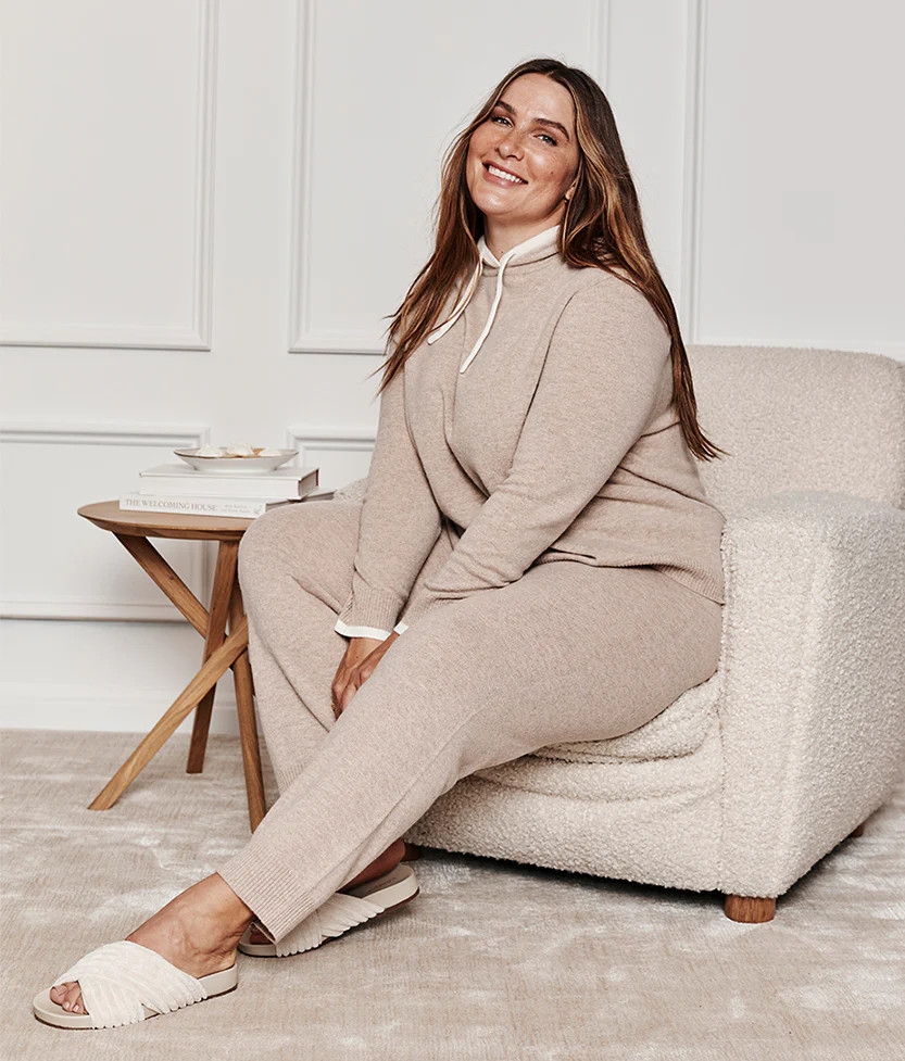 The Coziest Cashmere Blend Hoodie - Toffee & White Sand | SummerSalt