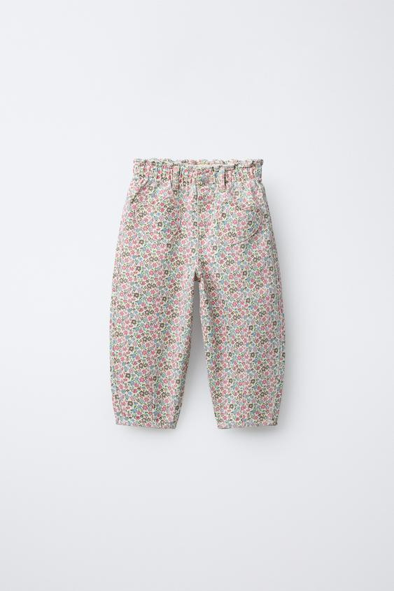 FLORAL BAGGY TWILL PANTS | Zara US