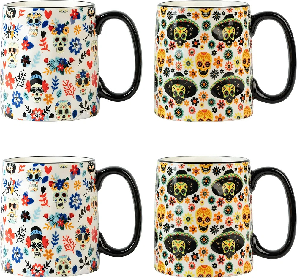 10 Strawberry Street Halloween Sugar Skull Day of The Dead Bella Mug, 2 Count (Pack of 1), Multi | Amazon (US)