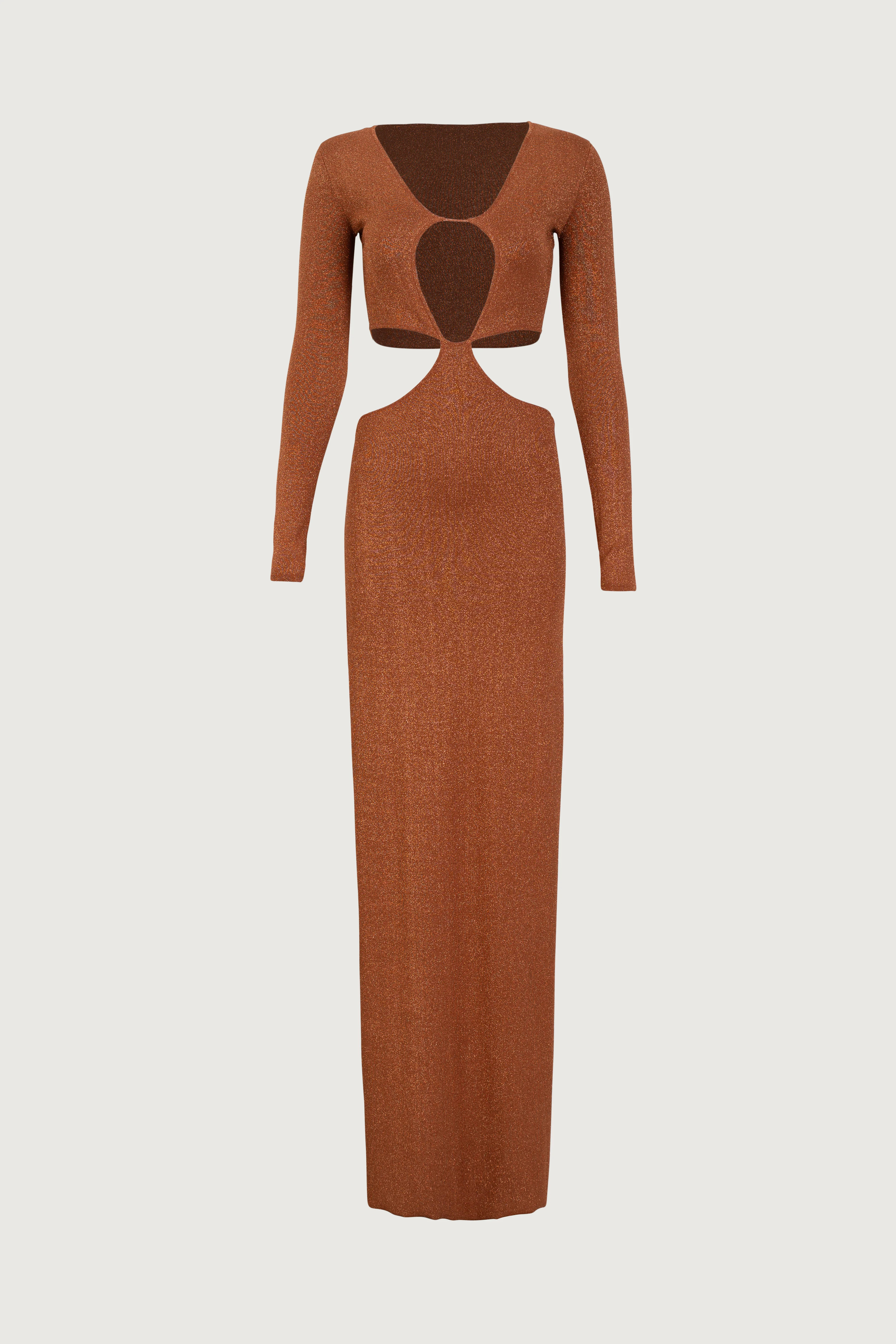 Long Sleeve Cut Out Maxi Dress (Mocha Lurex) | SAME