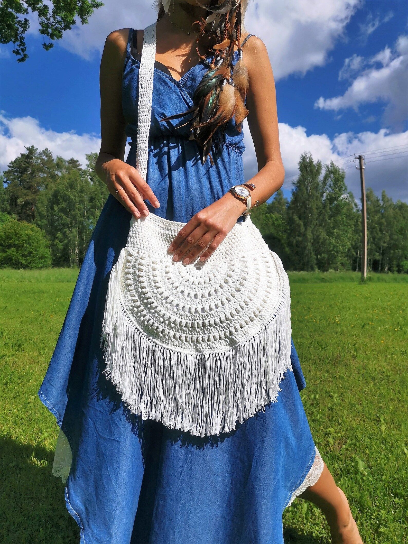 Crochet bag, Summer White gypsy style bag, Boho bag with fringe | Etsy (US)