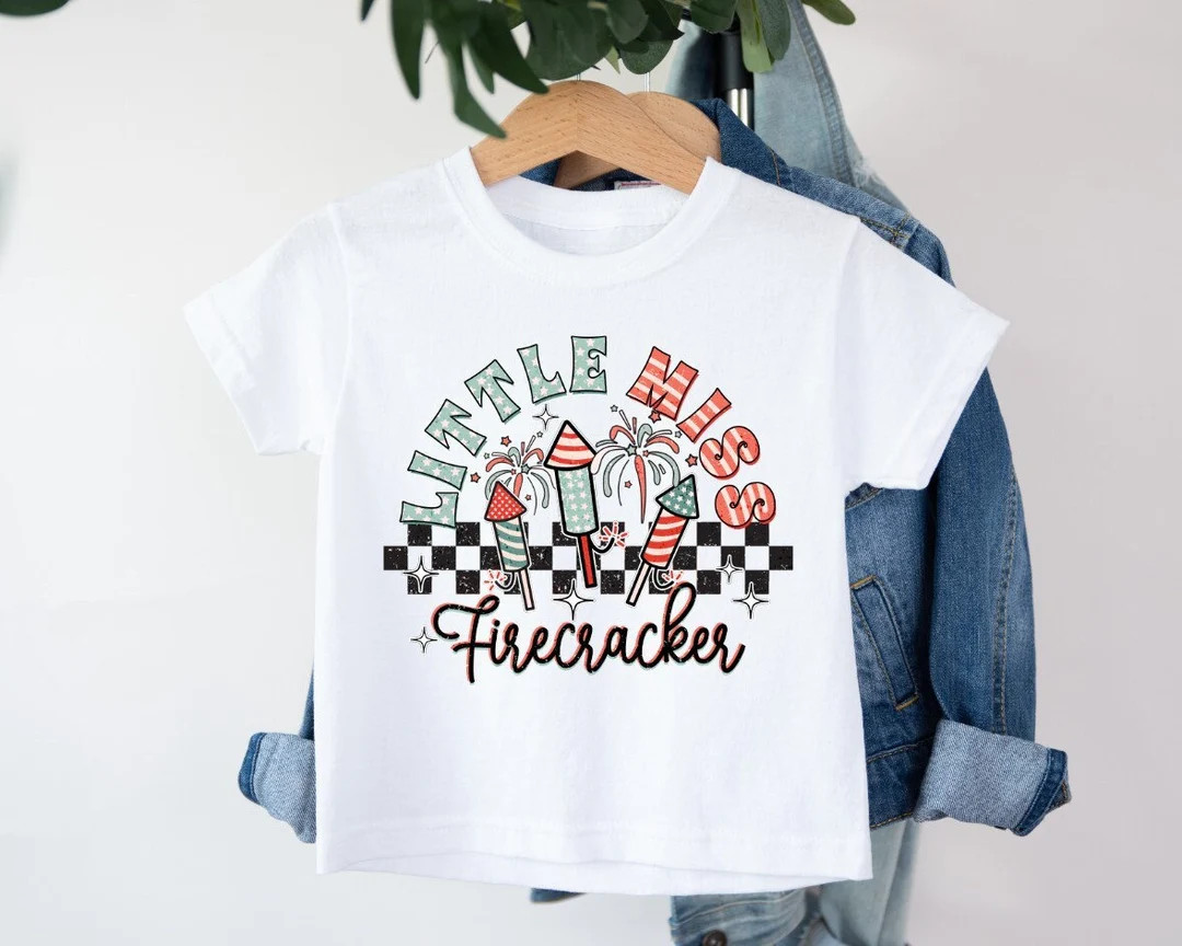 Little miss firecracker Shirt | Checkered tee | 4th of July Graphic Tee | Toddler, youth shirt | ... | Etsy (US)
