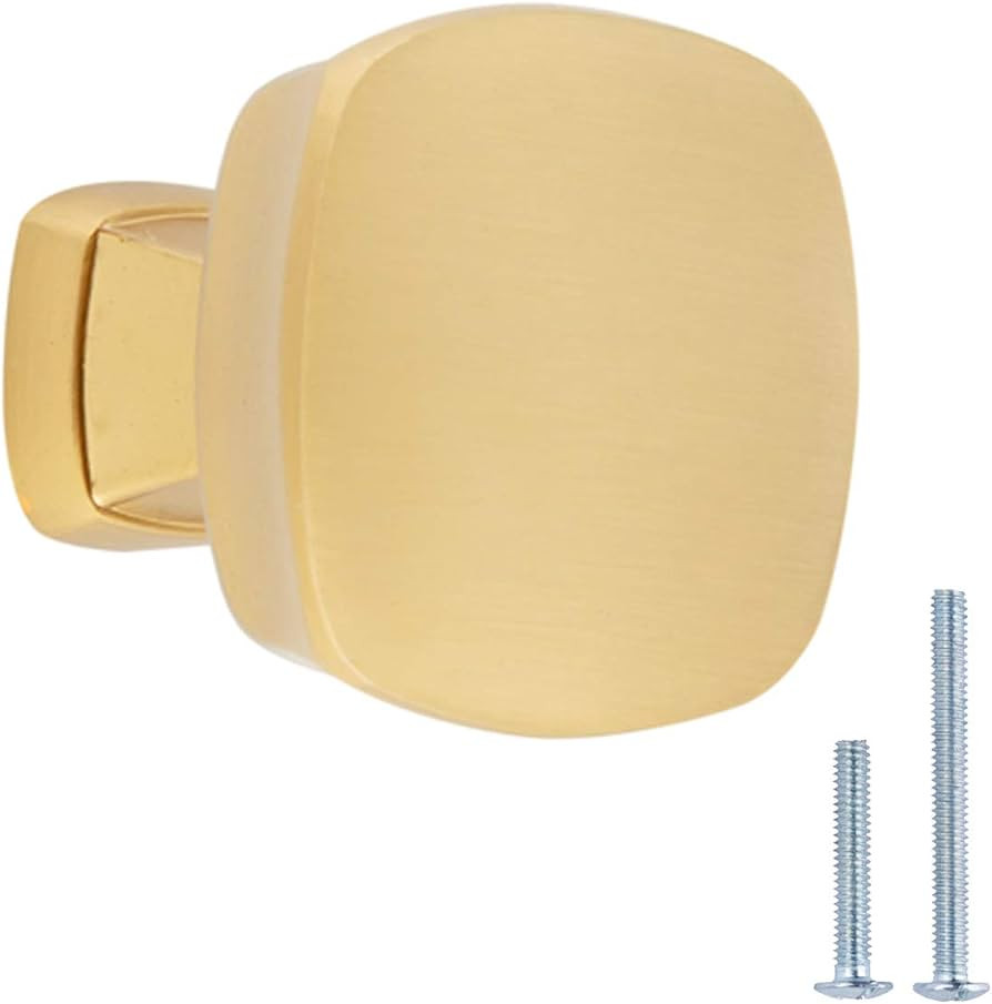 Amazon Basics Rounded Square Cabinet Knob, 1.26-inch Diameter, Golden Champagne, 10-pack | Amazon (US)