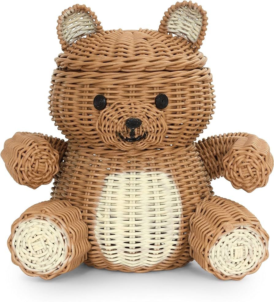 G6 COLLECTION Bear Rattan Storage Basket With Lid Decorative Bin Home Decor Hand Woven Shelf Orga... | Amazon (US)