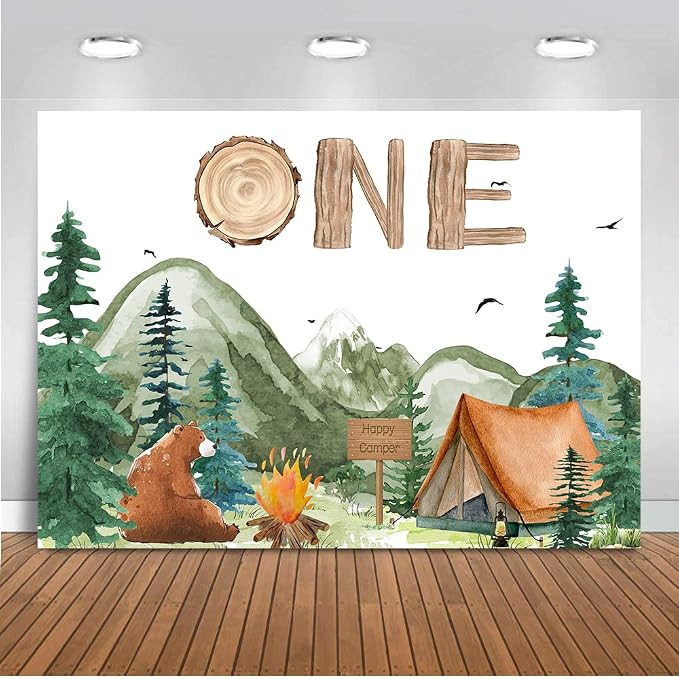 Happy Camper Backdrop One Happy Camper Decorations Boy's 1st Birthday Party Photography Backgroun... | Amazon (US)