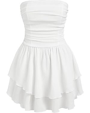 Women's Summer Cocktail Dress - Tube Ruched Ruffle Mini Dress | Amazon (US)