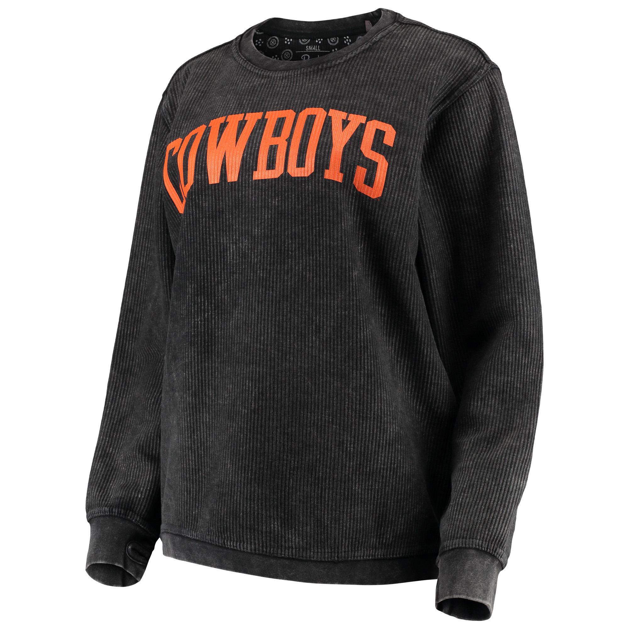 Women's Pressbox Black Oklahoma State Cowboys Comfy Cord Vintage Wash Basic Arch Pullover Sweatshirt | Fanatics