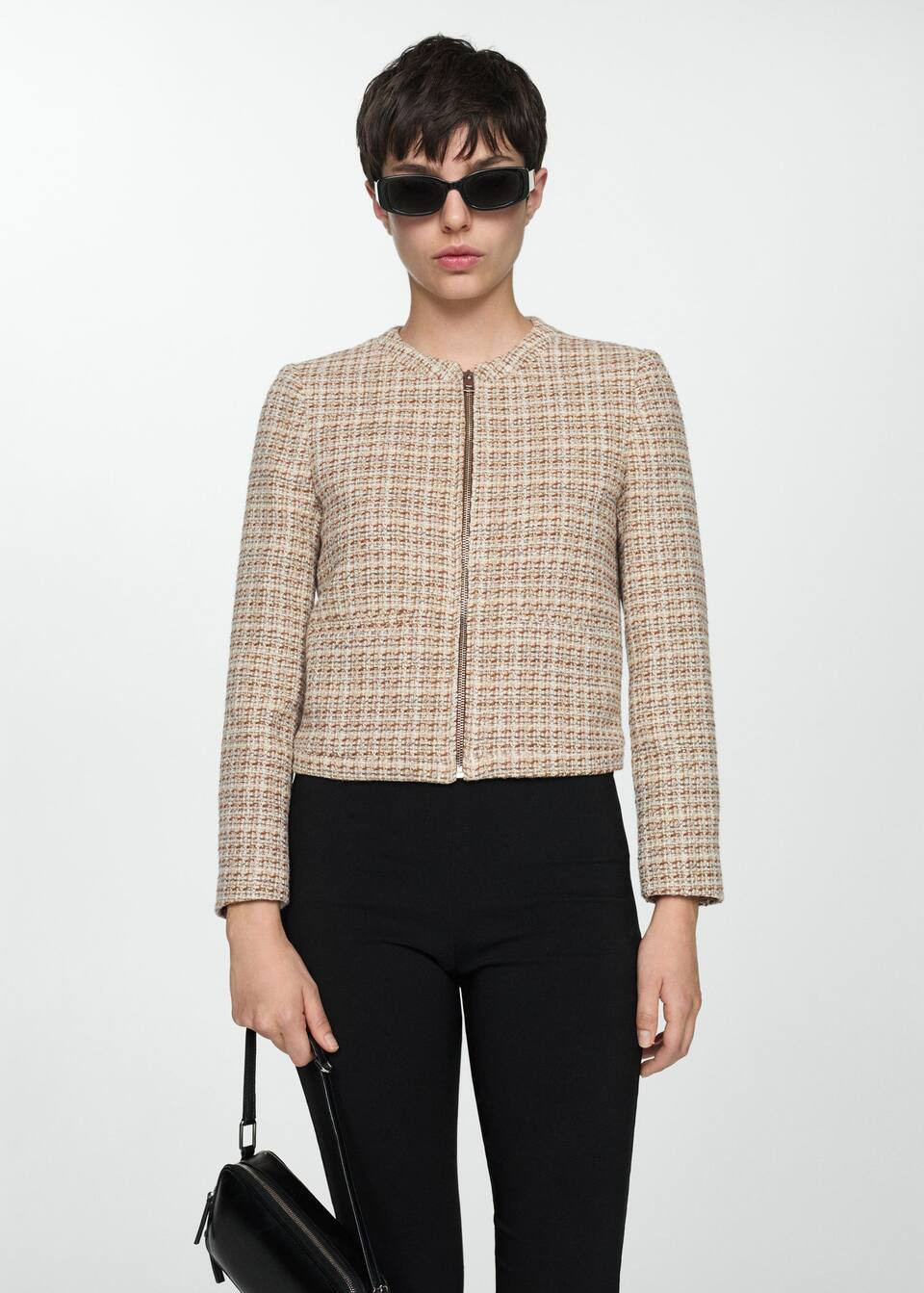 Tweed jacket with zipper -  Women | Mango USA | MANGO (US)