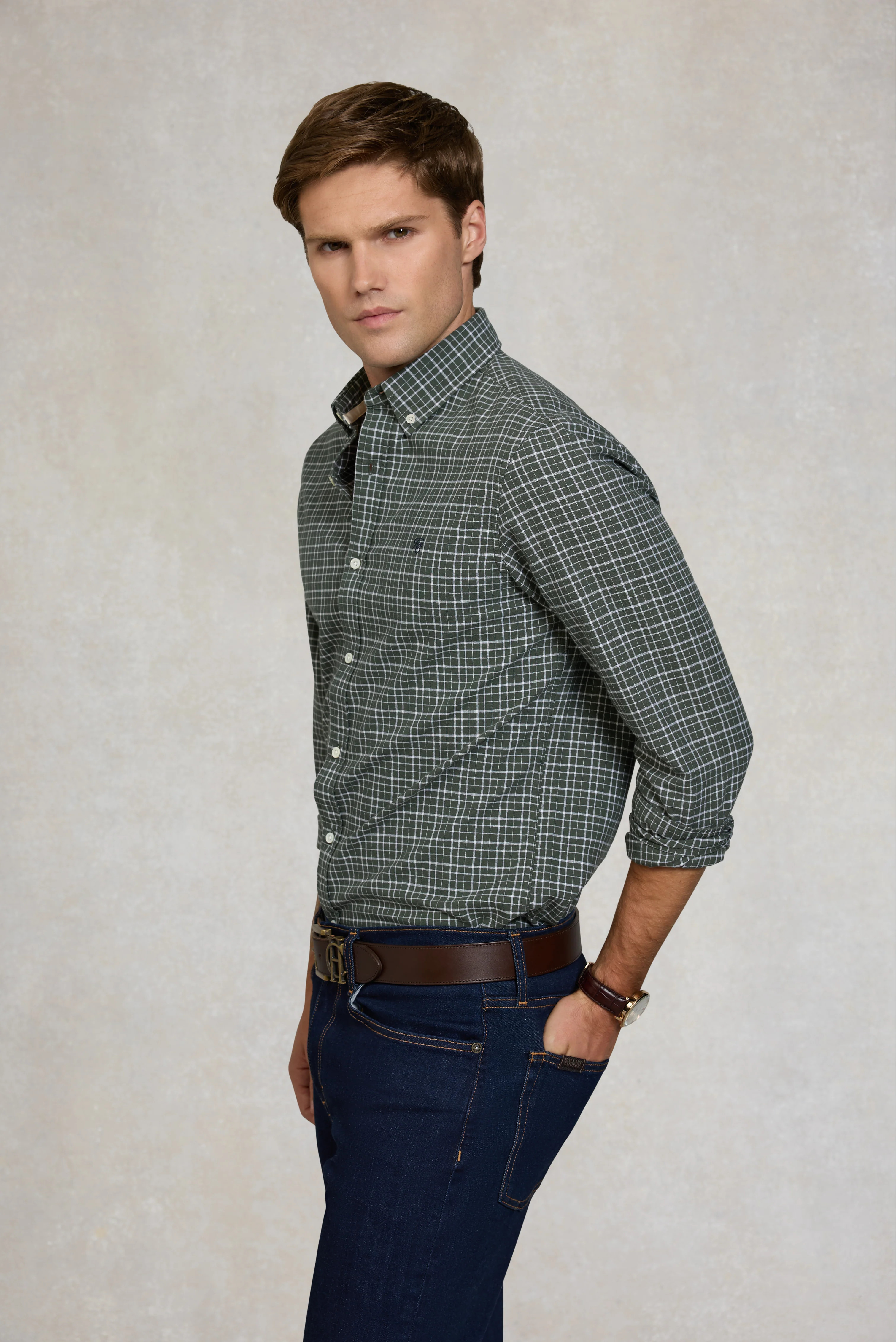 Men's Classic Woven Button Down Shirt (Henridge Emerald) | Holland Cooper