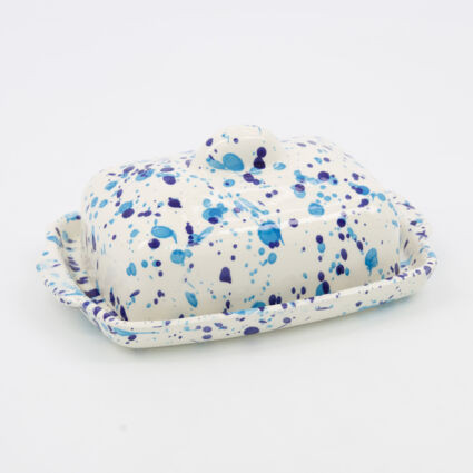 White & Blue Paint Splatter Butter Holder 7x18cm | TK Maxx