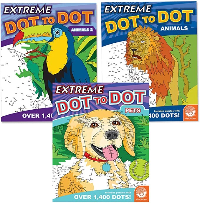 MindWare Extreme Dot to Dot Coloring Set of 3: Animal Favorites | Amazon (US)