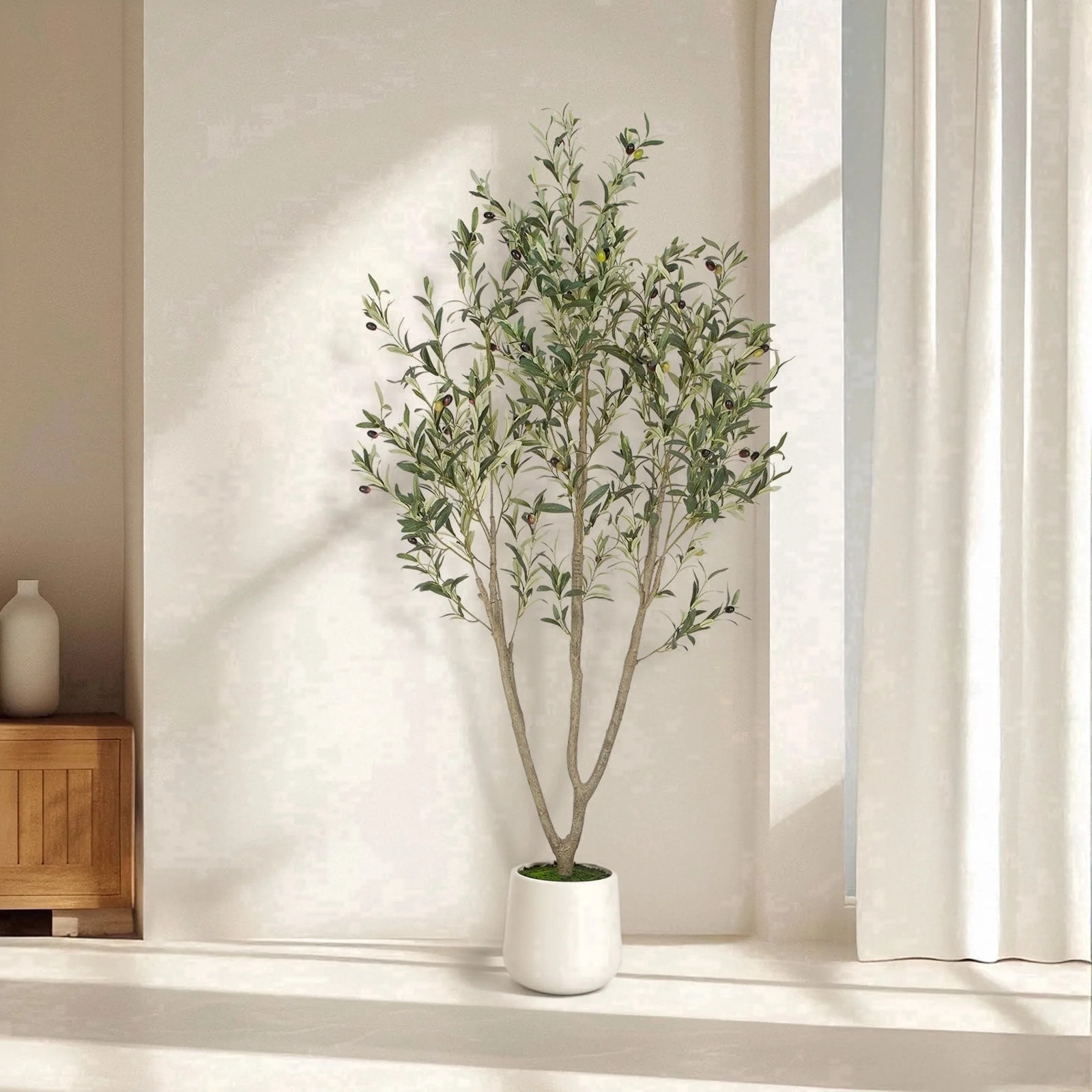 Romswi Artificial Olive Tree 6 FT, with White Pot, Olive Faux Trees Realistic Leaves Silk Tree fo... | Walmart (US)