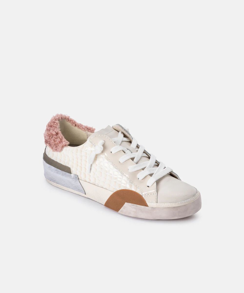 ZINA PLUSH SNEAKERS IN EGGSHELL PATENT CROCO LEATHER | DolceVita.com