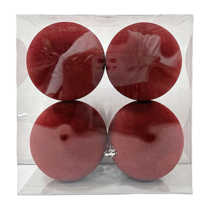 4-Count Burgundy Flocked Ornaments, 3.9" | At Home