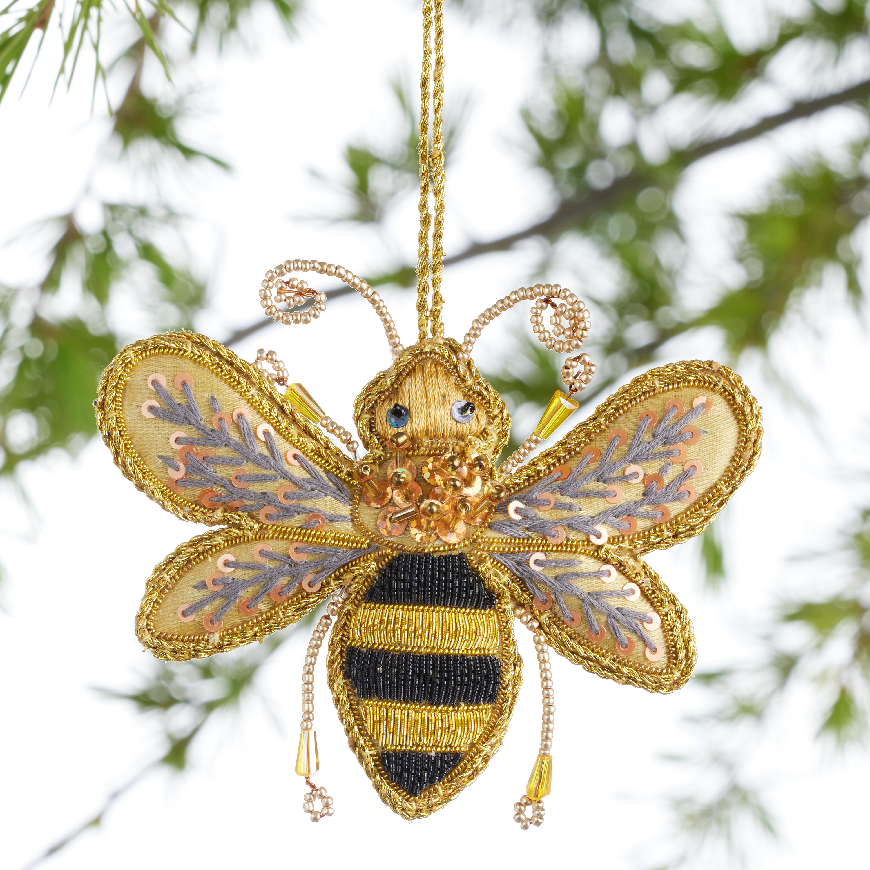 Embroidered Satin Bee Ornament | World Market
