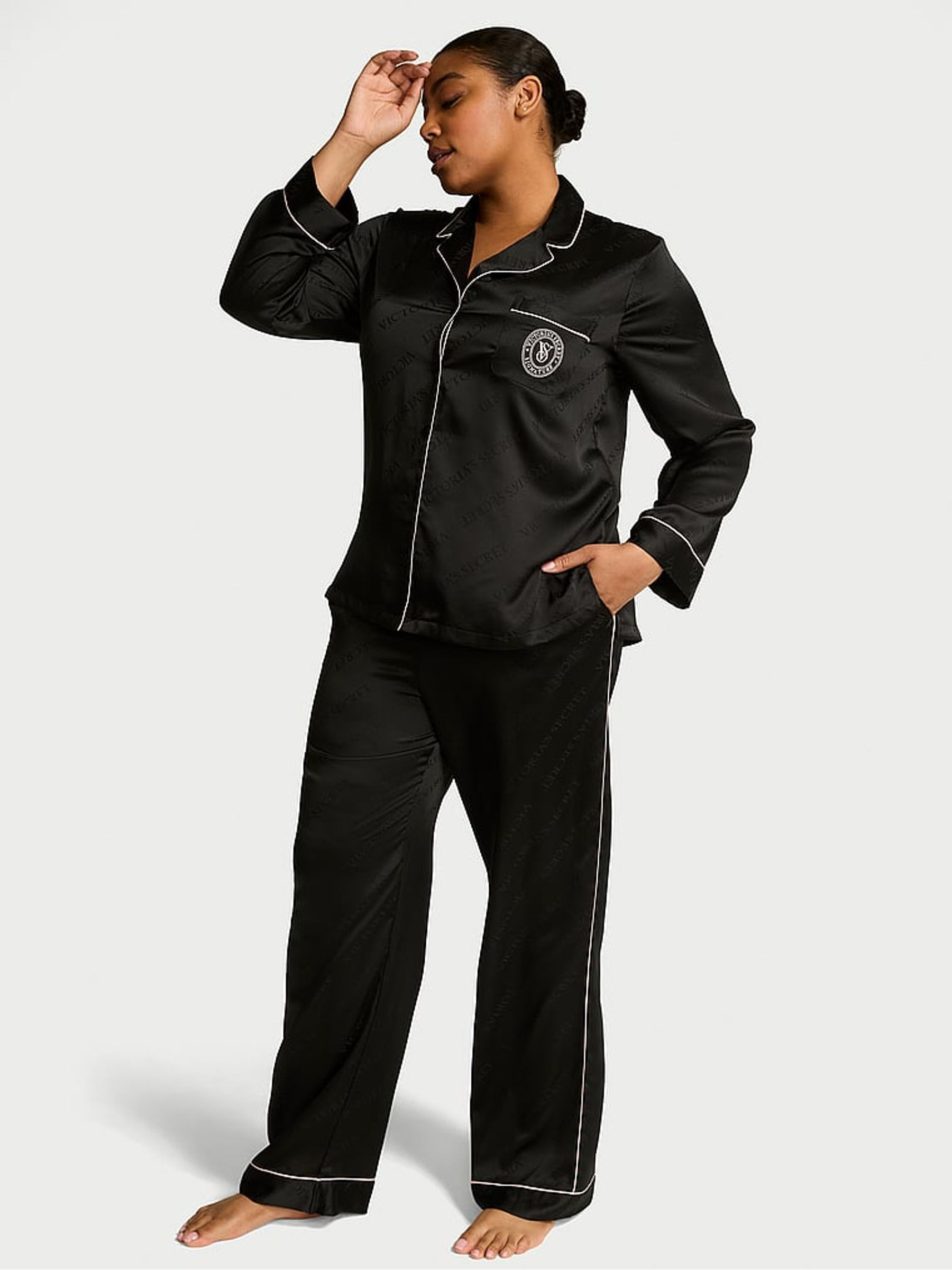 Black Satin Long Pyjamas Set | Victoria's Secret UK