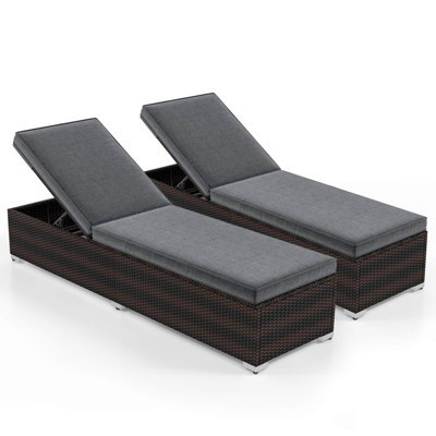Costway 2 PCS Chaise Lounge with 4-level Backrest Heavy-Duty Metal Frame Seat Cushion Grey | Target
