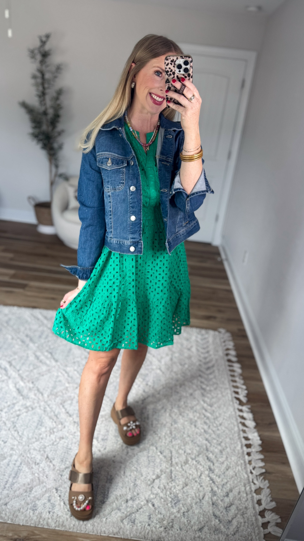Daily try on, Walmart outfit, Walmart fashion, Walmart try on, pretty garden, green eyelet dress, jean jacket 

#LTKSaleAlert #LTKootd #LTKmomlife