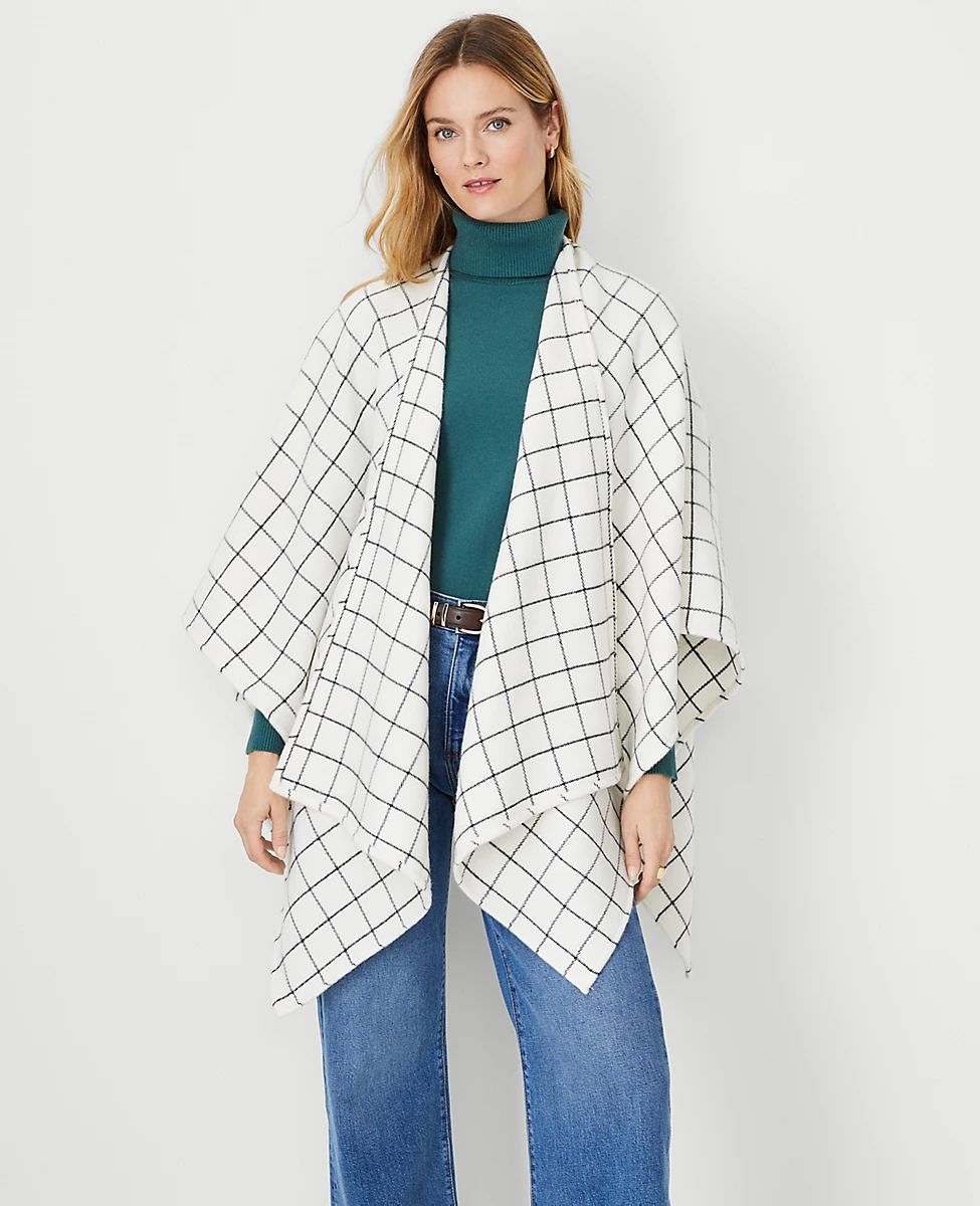 Checked Open Front Poncho | Ann Taylor (US)