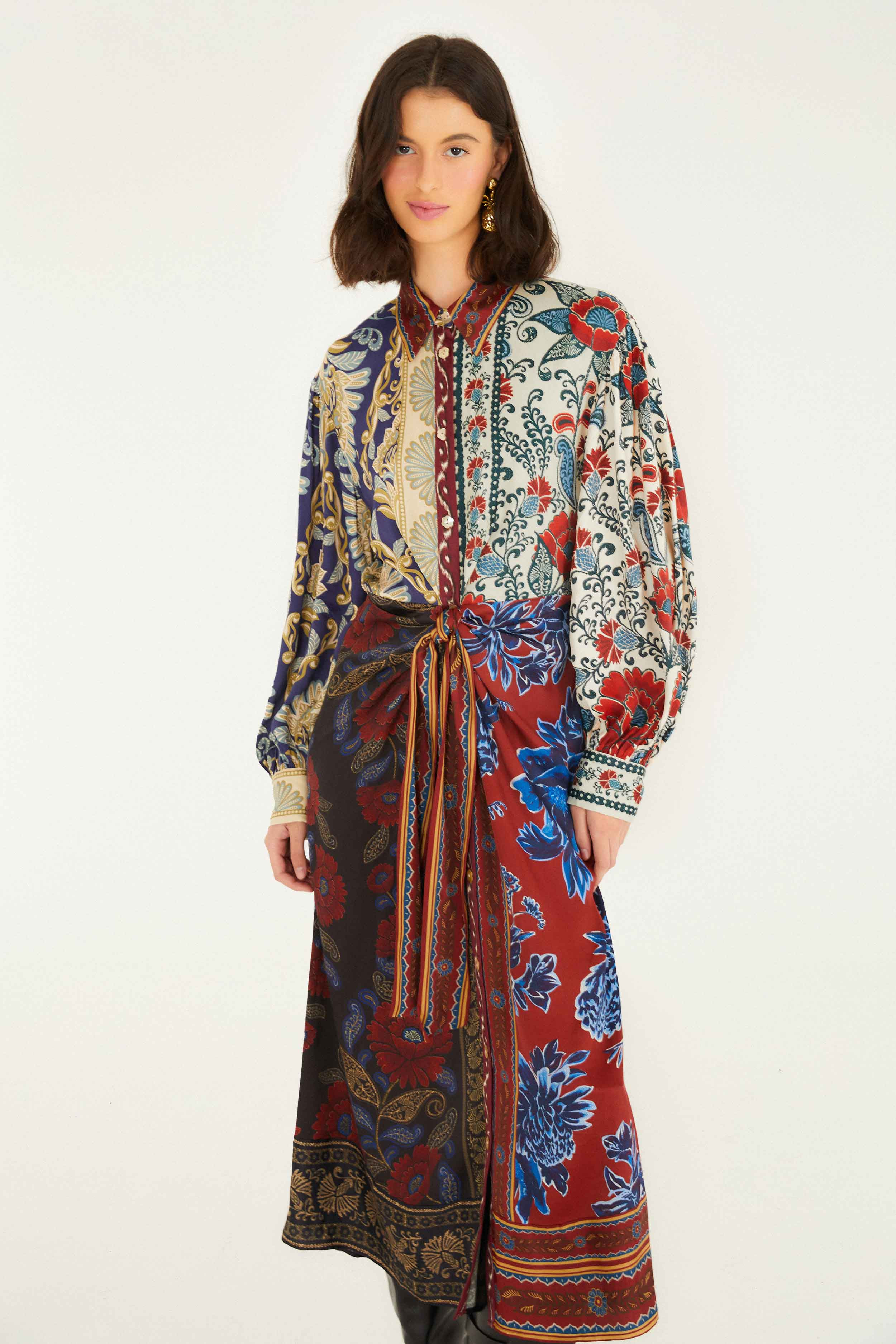 Mixed Navy Winter Lenzing® Ecovero® Viscose Midi Dress | FARM Rio | FarmRio (US)