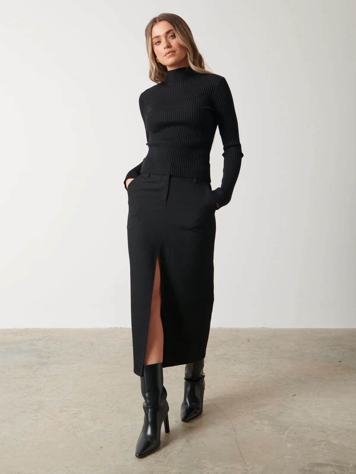 Frankie Tailored Midaxi Skirt - Black | Pretty Lavish (UK)