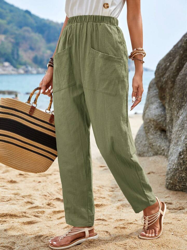 EMERY ROSE Dual Pocket Elastic Waist Pants | SHEIN