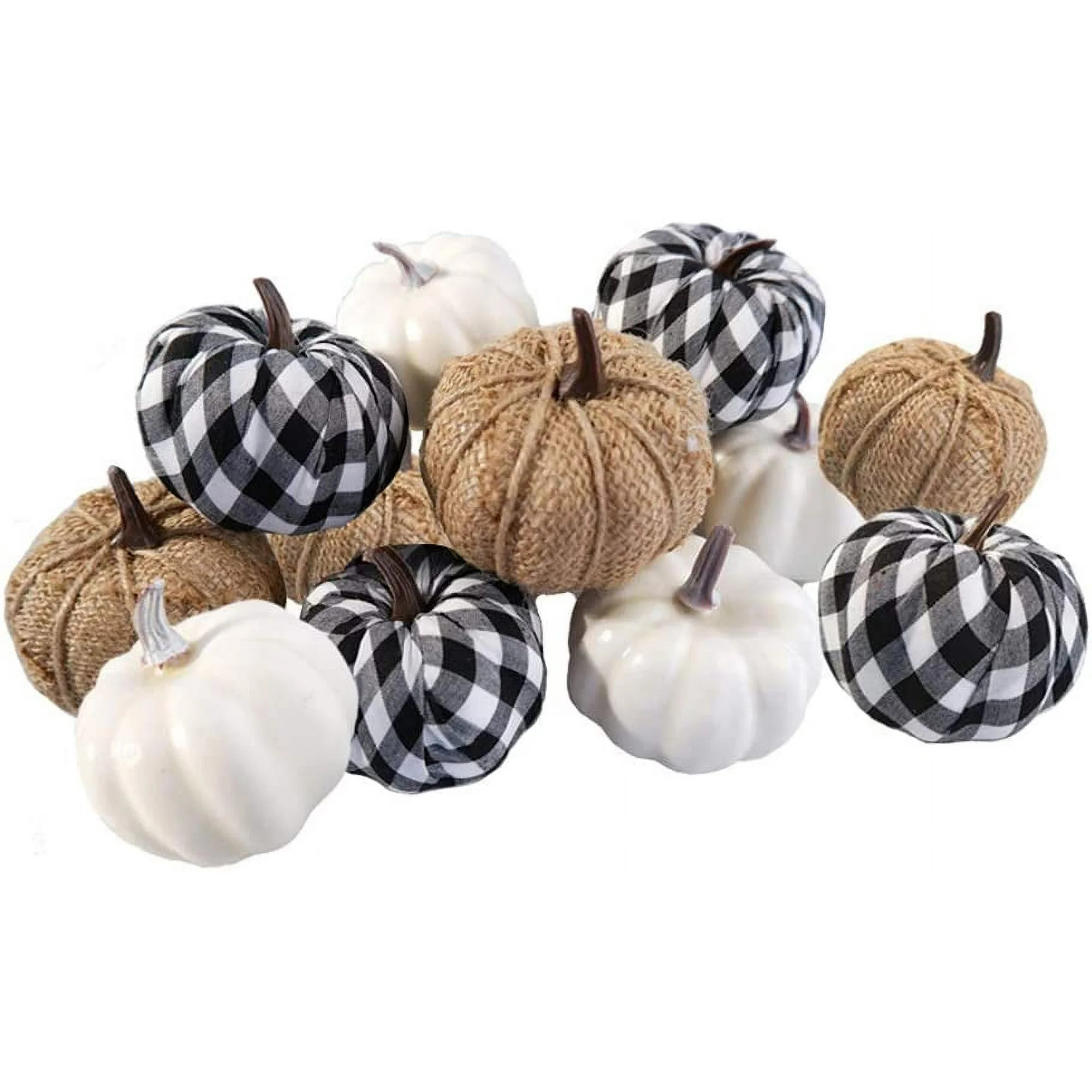 12PCS Artificial Pumpkins Fall Decor,Fake Pumpkins Set, Burlap and Plaid Foam Pumpkins Plastic Pu... | Walmart (US)