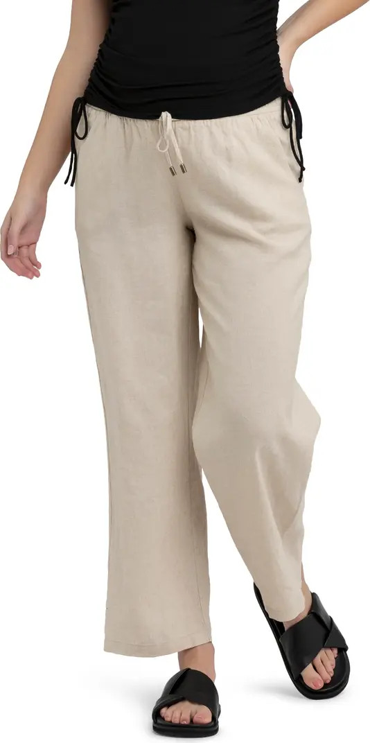 Indi Wide Leg Linen Blend Maternity Pants | Nordstrom
