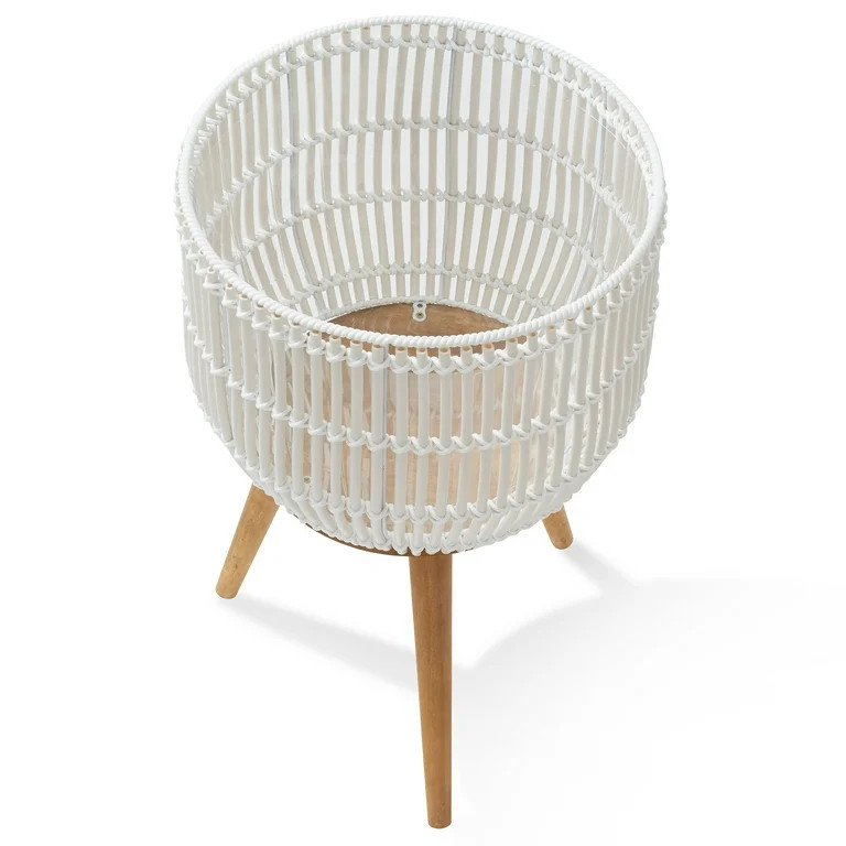 Casafield Floor Planter with Wood Legs in White, Planter Basket with Stand, Large Plant Pot Cover... | Walmart (US)