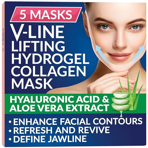 Stylia Double Chin Mask - V Line Chin Strap - Toning Hydrogel Collagen Face Mask with Hyaluronic Acid & Aloe Vera - 5PC | Amazon (US)