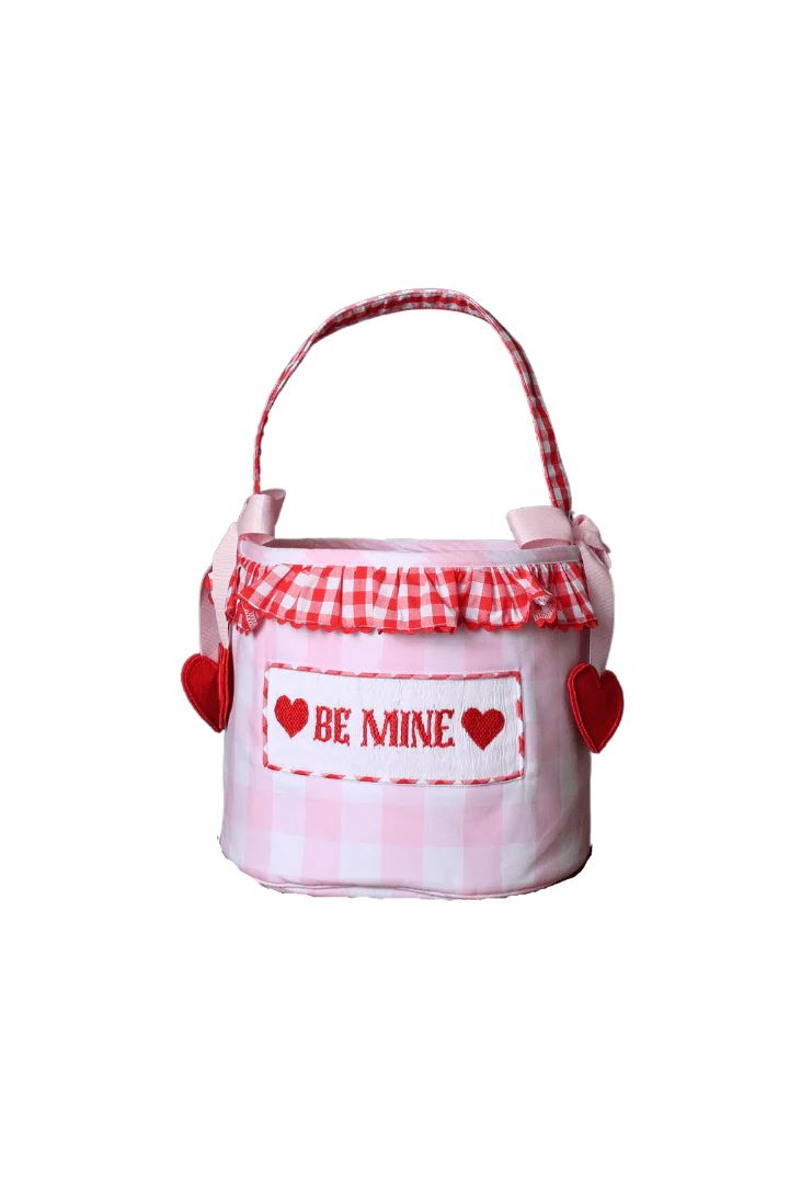 Smocked Be Mine Pink and Red Gingham Valentine Treat Basket | The Smocked Flamingo