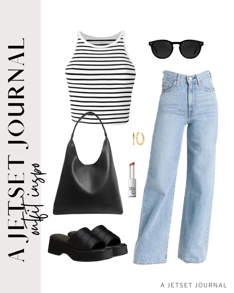 The combination of a striped high-neck cropped tank and Levi’s Ribcage wide-leg jeans creates a perfect balance. Slip on some platform slides, grab a shoulder bag, and add round polarized sunglasses from WearMe Pro to complete the look.

#LTKSeasonal #LTKSaleAlert #LTKTravel

 

 