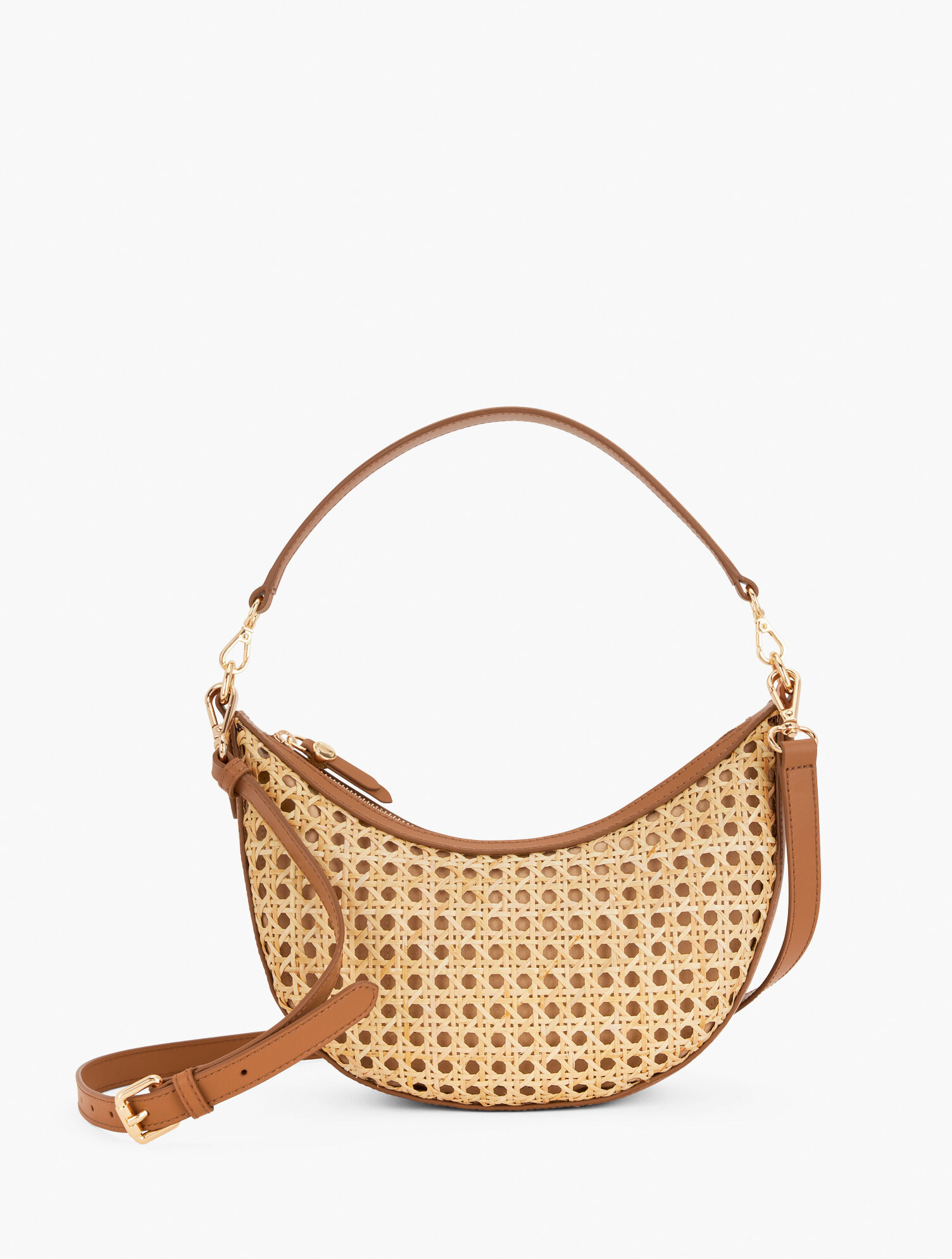 Leather Trim Rattan Crescent Shoulder Bag | Talbots