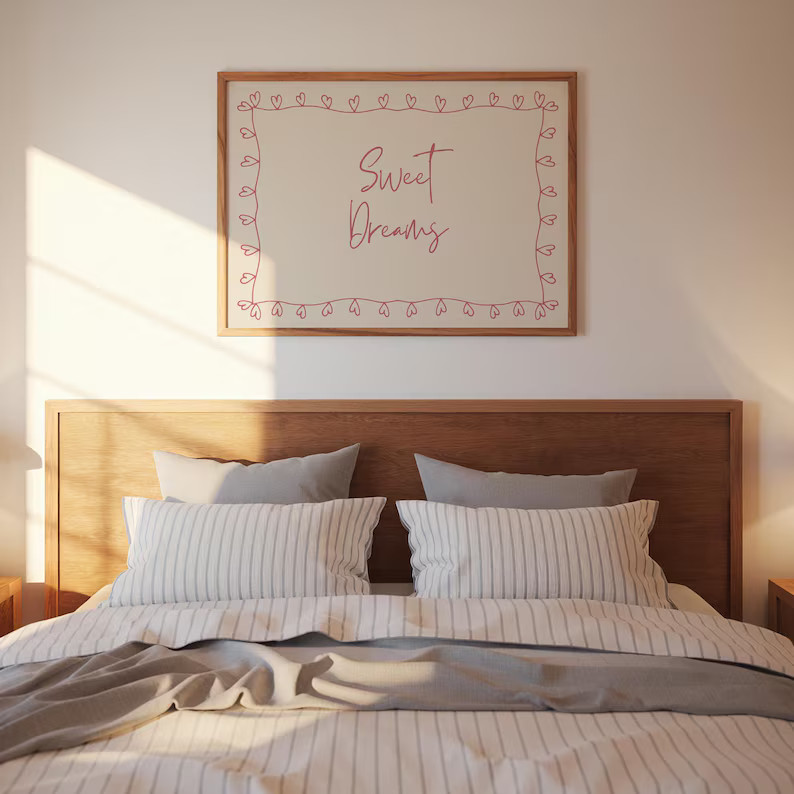 Sweet Dreams Poster, Coquette Trendy Art, Simple Above Bed Wall Art, Pink Girly Dorm Wall Decor, ... | Etsy (US)