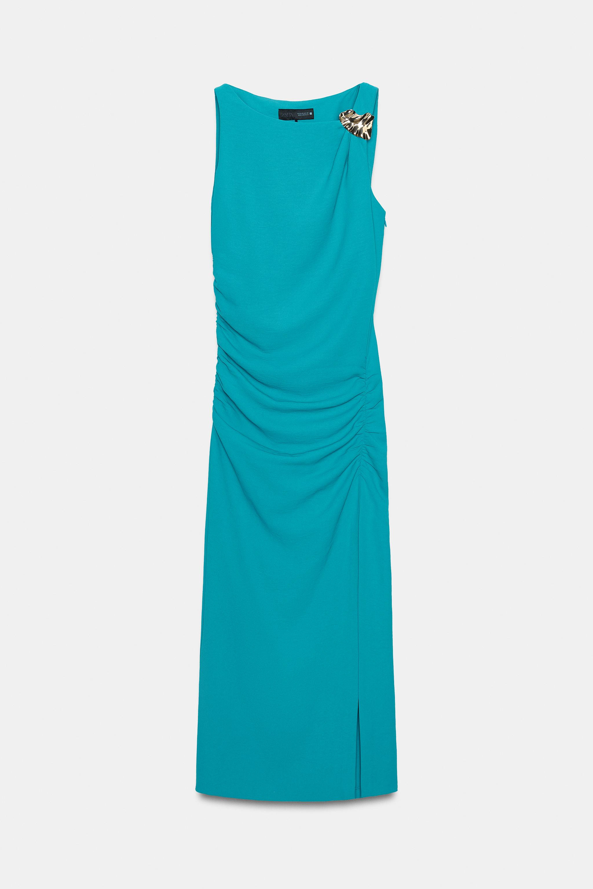 GOLD APPLIQUE DRAPED MIDI DRESS | Zara US