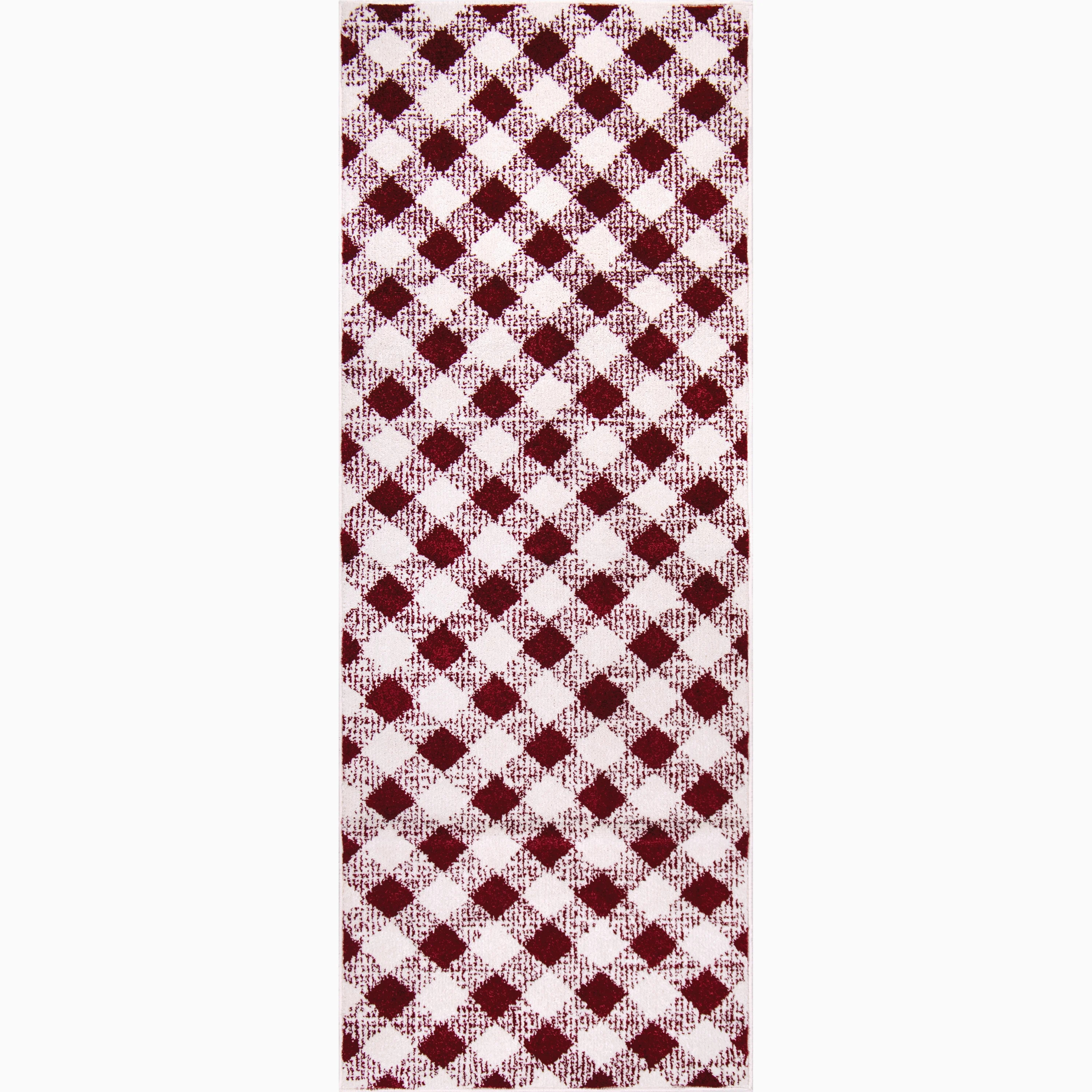 My Texas House Noelle 2'7" x 7' Burgundy White Plaid Indoor Area Rug | Walmart (US)
