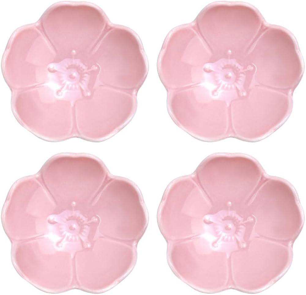 FUYU 4pcs Sakura Shaped Ceramics Seasoning Dishes Spice Dishes Salad Soy Sushi Wasabi Dipping Bow... | Amazon (US)