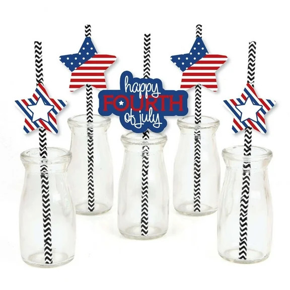Big Dot of Happiness 4th of July Paper Straw Decor - Striped Decorative Straws for Independence D... | Walmart (US)