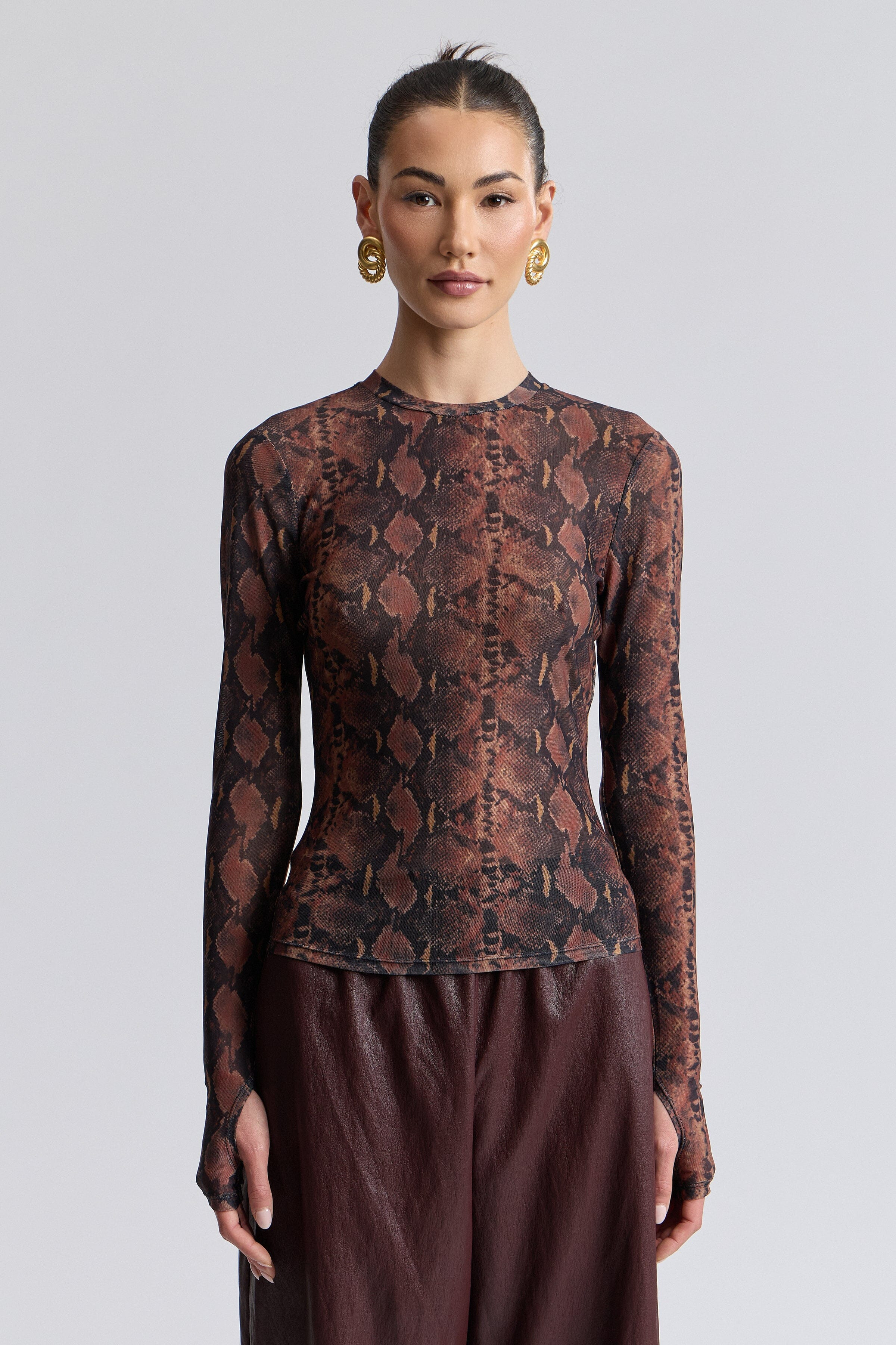 Stretch Printed Mesh Long Sleeve Thumbhole Top | Avec Les Filles